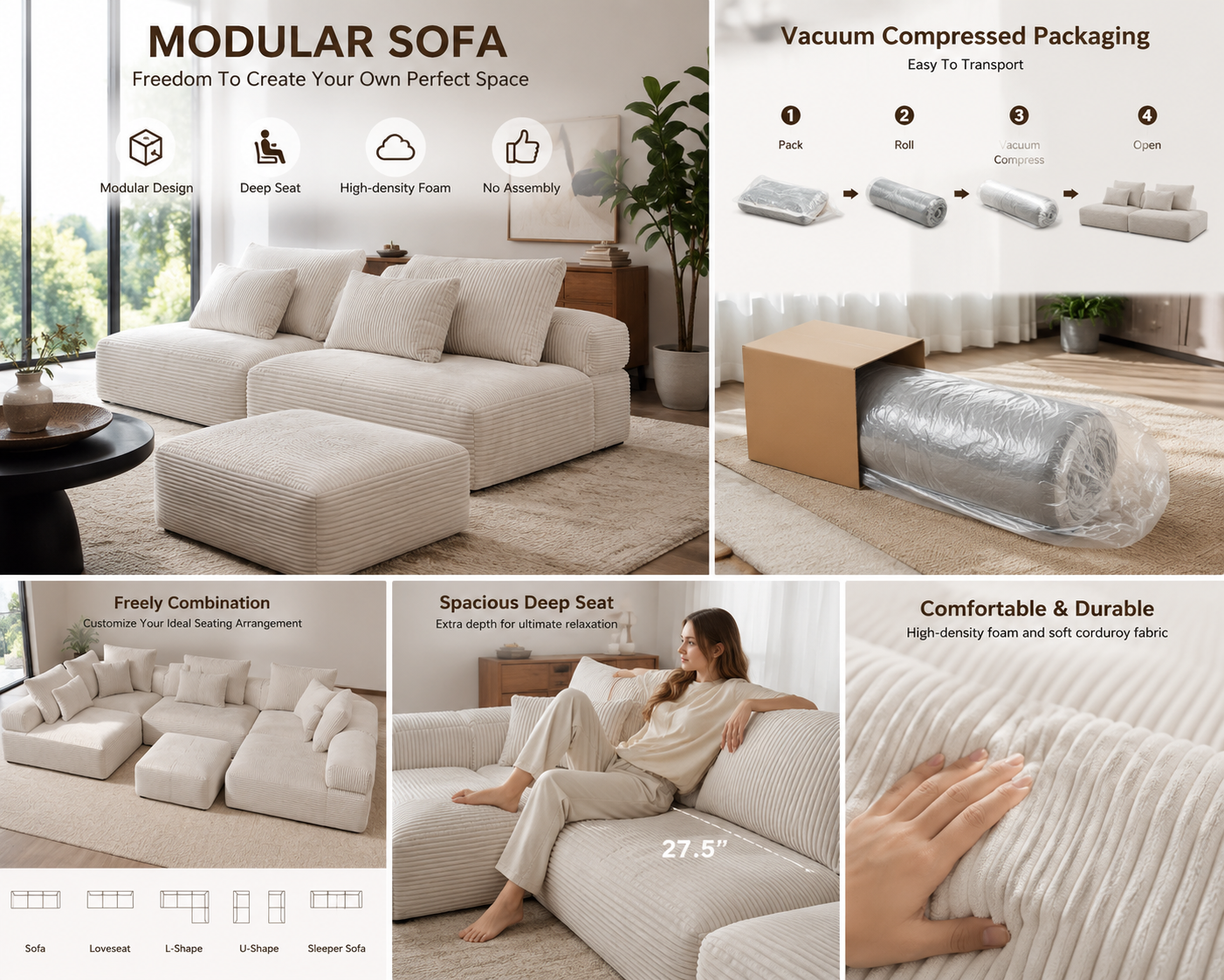 CloudNest™ Modular Sofa – Premium Foam Lounge Couch